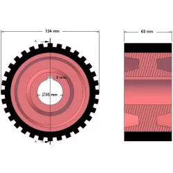 Rolle Nr. 3 – Antriebsrolle aus Gusseisen-Gummi Ø134 mm für Maschinen von Grimme | OEM Grimme 076.01029, 076.01417 | Hersteller KiJ
