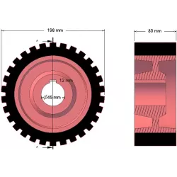 Rolle Nr. 1 – Antriebsrolle aus Gusseisen-Gummi Ø198 mm für Maschinen von Grimme | OEM Grimme 076.00673 | Hersteller KiJ