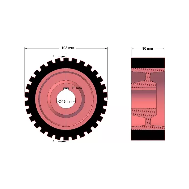 Rolle Nr. 1 – Antriebsrolle aus Gusseisen-Gummi Ø198 mm für Maschinen von Grimme | OEM Grimme 076.00673 | Hersteller KiJ