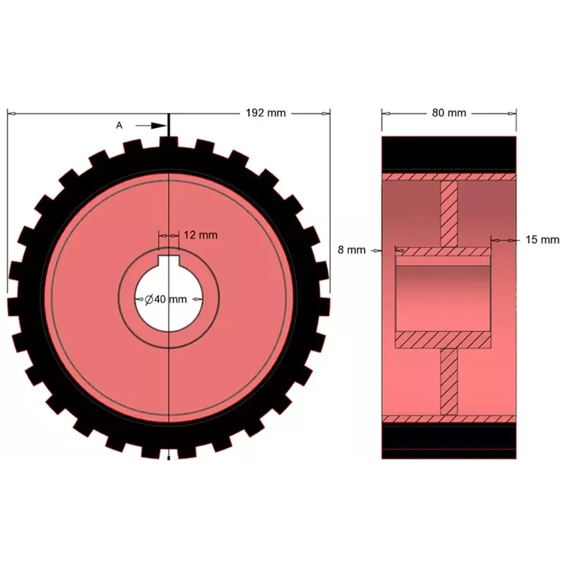 Rolle Nr. 2 – Antriebsrolle aus Gusseisen-Gummi Ø192 mm für Maschinen von Grimme | OEM Grimme 076.00637 | Hersteller KiJ