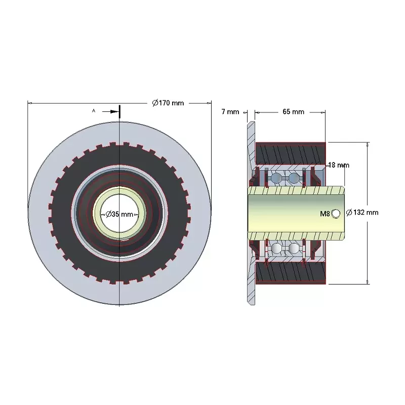 Rolle Nr. 136 – Umlenkrolle aus Stahl-Gummi Ø132 mm für Maschinen von Grimme | OEM Grimme 200.33879 | Hersteller KiJ