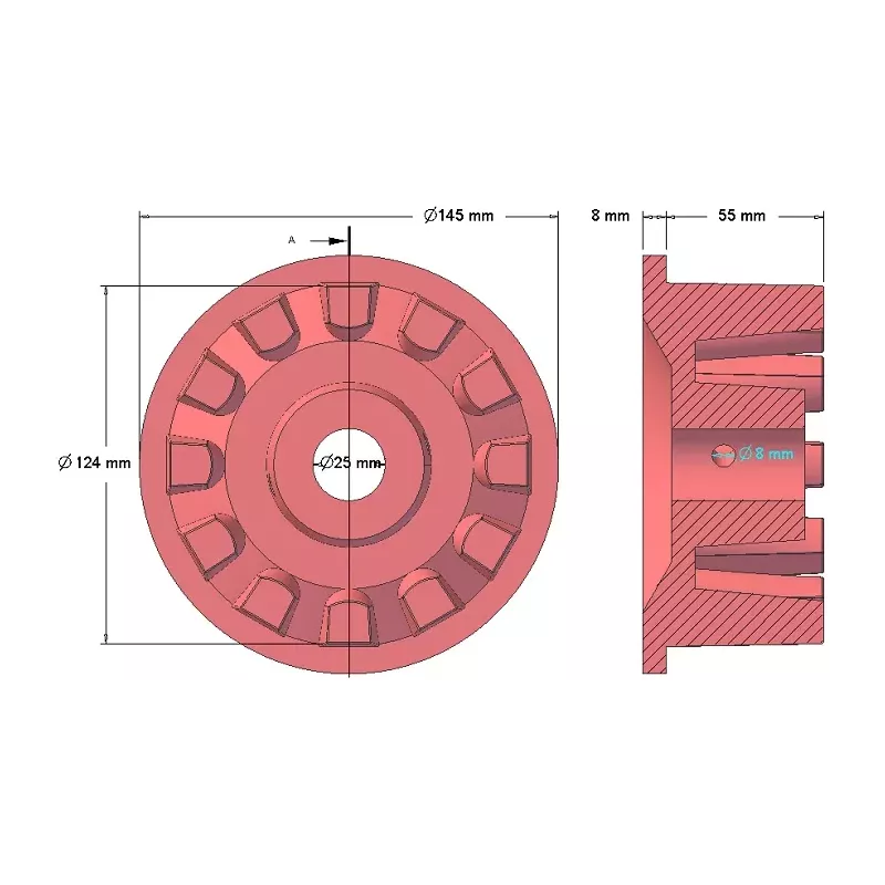 Rolle Nr. 16a – Antriebsrolle aus Gusseisen Ø124 mm für Maschinen von Grimme | OEM Grimme 001.00524 | Hersteller KiJ