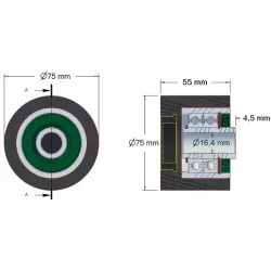 Rolle Nr. 105 – Stützrolle aus Stahl-Gummi Ø75 mm für Maschinen von Grimme | OEM Grimme 200.27579, 200.27580, 200.27578 | Hersteller KiJ
