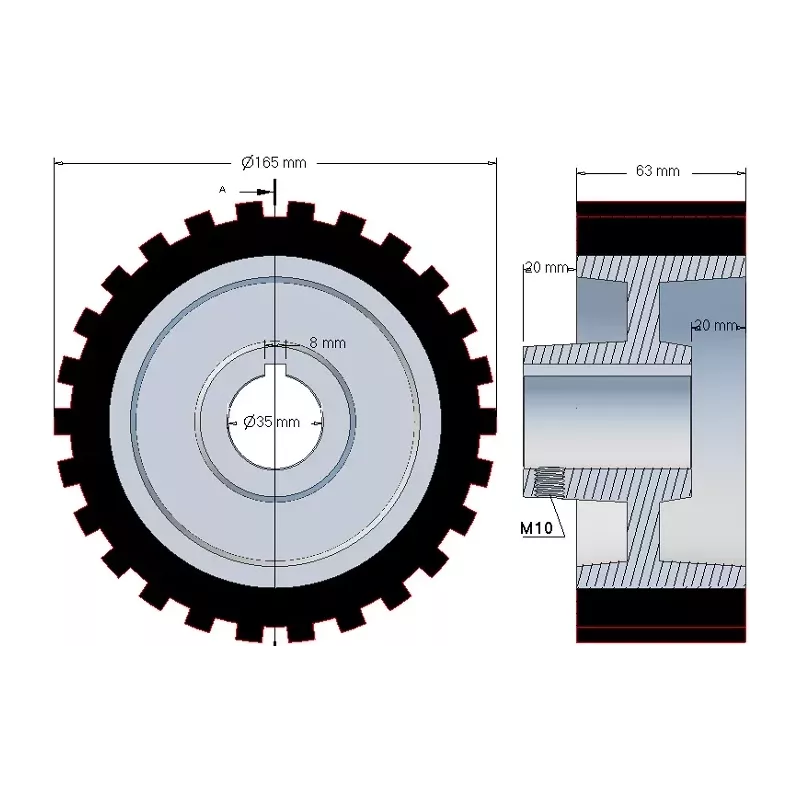 Rolle Nr. 44 – Antriebsrolle aus Gusseisen-Gummi Ø165 mm für Maschinen von Grimme | OEM Grimme 076.00823 | Hersteller KiJ