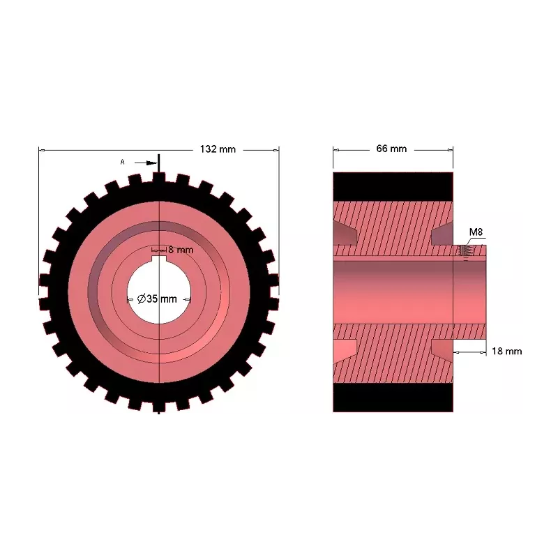 Rolle Nr. 220 – Antriebsrolle aus Gusseisen-Gummi Ø132 mm für Maschinen von Grimme | OEM Grimme 076.00655 | Hersteller KiJ