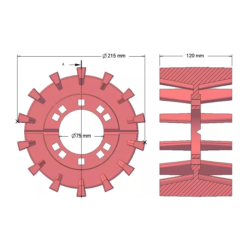 Rolle Nr. 198 – Antriebsrolle aus Gusseisen Ø215 mm, Teilung 50 mm, für Maschinen von Grimme Maxtron | OEM Grimme 003.00135 | Hersteller KiJ