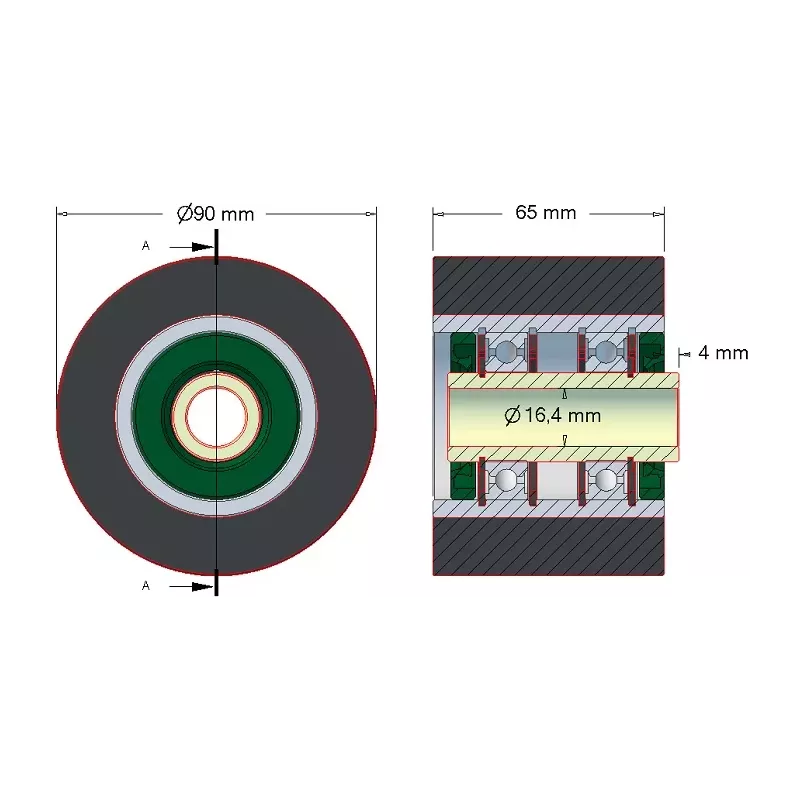 Rolle Nr. 30 – Rolle aus Stahl-Gummi Ø90 mm für Maschinen von ROPA | OEM ROPA 252020, 1131021828, 1131029638 | Hersteller KiJ