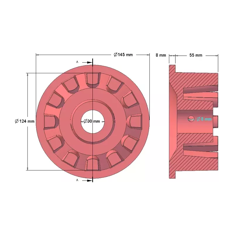 Rolle Nr. 16 – Antriebsrolle aus Gusseisen Ø124 mm für Maschinen von Grimme | OEM Grimme 001.00067, 001.00524, 006.00236 | Hersteller KiJ