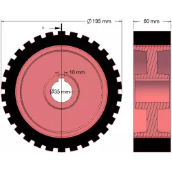 Rolle Nr. 43 – Antriebsrolle aus Gusseisen-Gummi Ø198 mm für Maschinen von Grimme | OEM Grimme 076.00704 | Hersteller KiJ