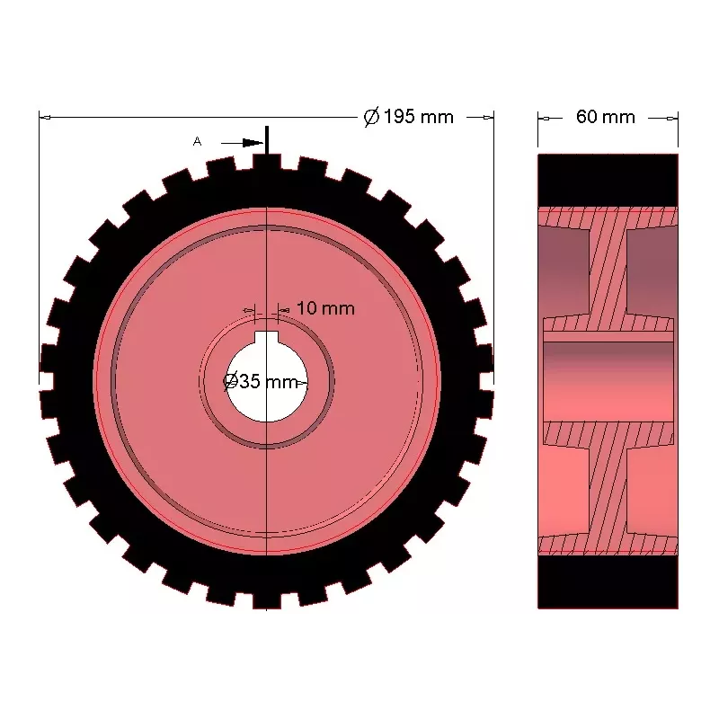 Rolle Nr. 43 – Antriebsrolle aus Gusseisen-Gummi Ø198 mm für Maschinen von Grimme | OEM Grimme 076.00704 | Hersteller KiJ
