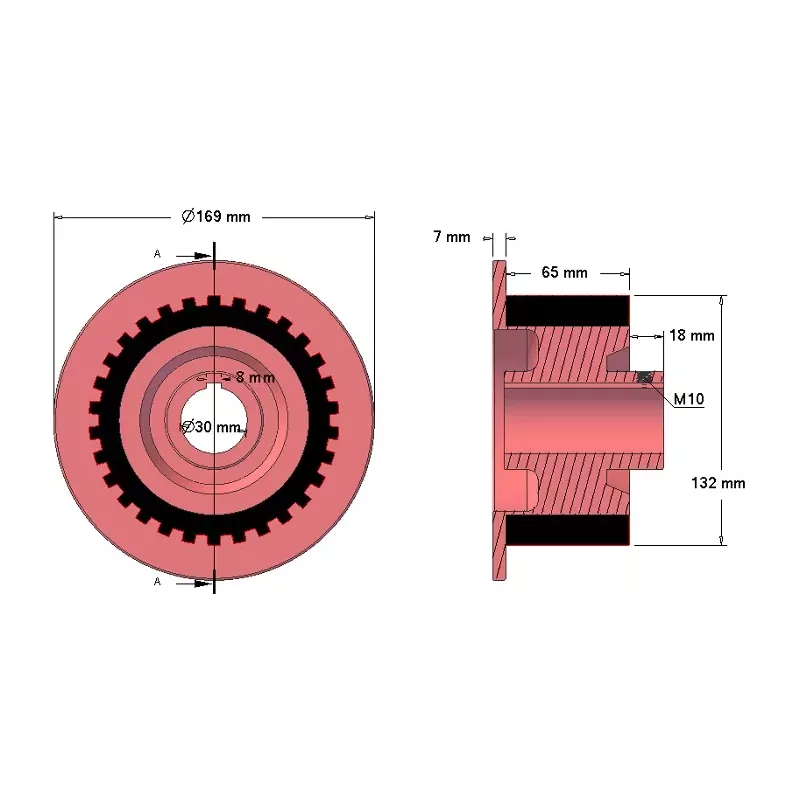 Rolle Nr. 66 – Antriebsrolle aus Gusseisen-Gummi Ø132 mm für Maschinen von Grimme | OEM Grimme 076.01322, 001.00504 | Hersteller KiJ