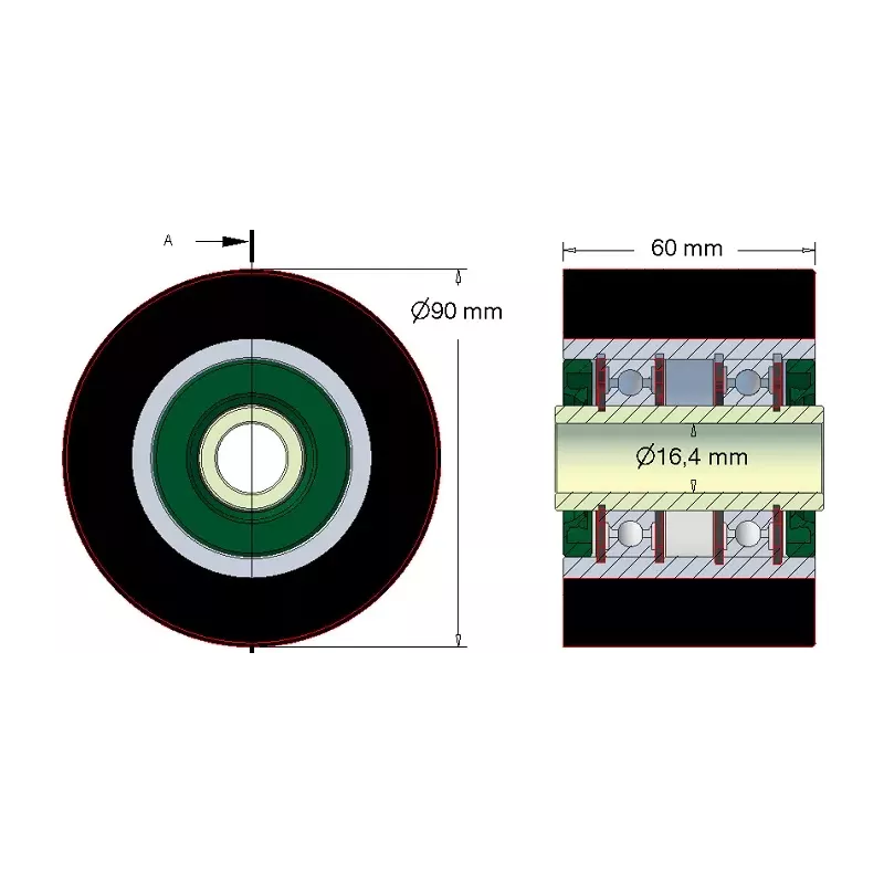 Rolle Nr. 197 – Tragrolle aus Stahl-Gummi Ø90 mm | Hersteller KiJ
