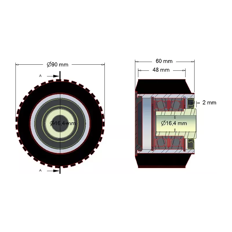 Rolle Nr. 204 – Stützrolle aus Stahl-Gummi Ø90 mm für Maschinen von ROPA | OEM ROPA 252079 | Hersteller KiJ