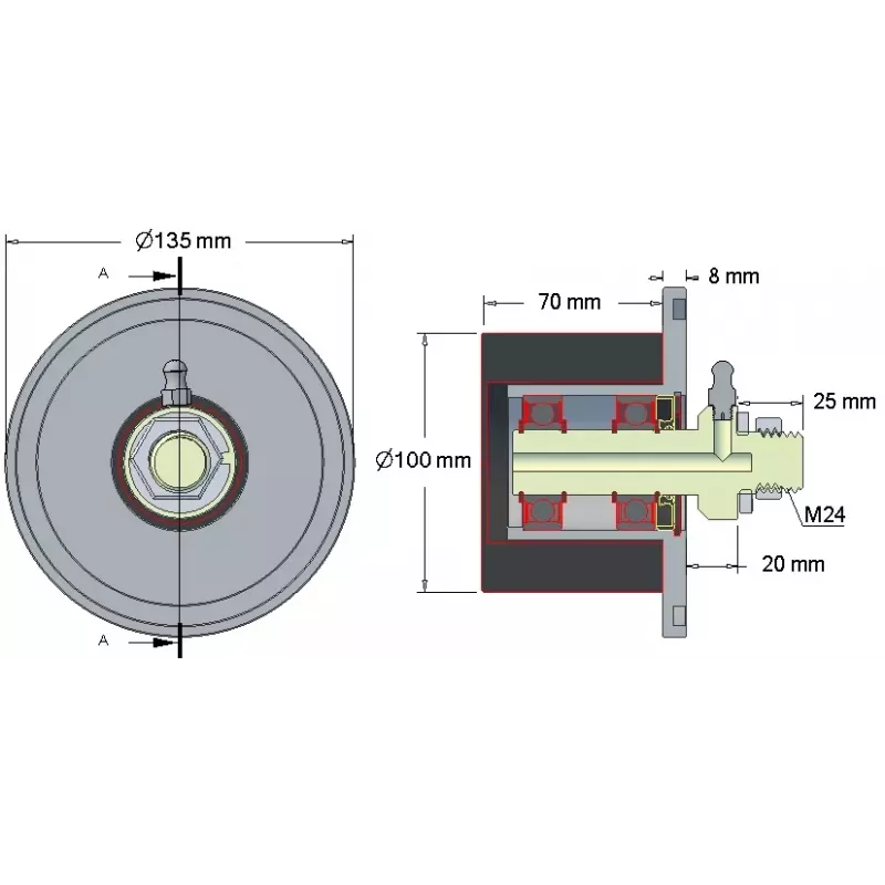 Rolle Nr. 8 – Umlenkrolle aus Stahl-Gummi Ø100 mm für Maschinen von Grimme | OEM Grimme 200.16029, 088.00325, 088.00324 | Hersteller KiJ
