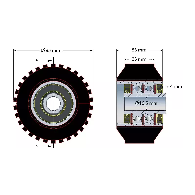 Rolle Nr. 26 – Stützrolle aus Stahl-Gummi Ø95 mm für Maschinen von ROPA | OEM ROPA 252079 | Hersteller KiJ