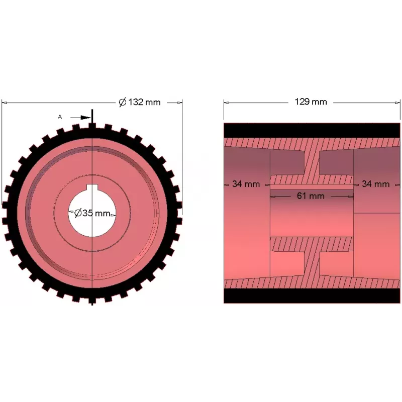 Rolle Nr. 49 – Antriebsrolle aus Gusseisen-Gummi Ø137 mm für Maschinen von Grimme | OEM Grimme 076.01049, 200.29667 | Hersteller KiJ
