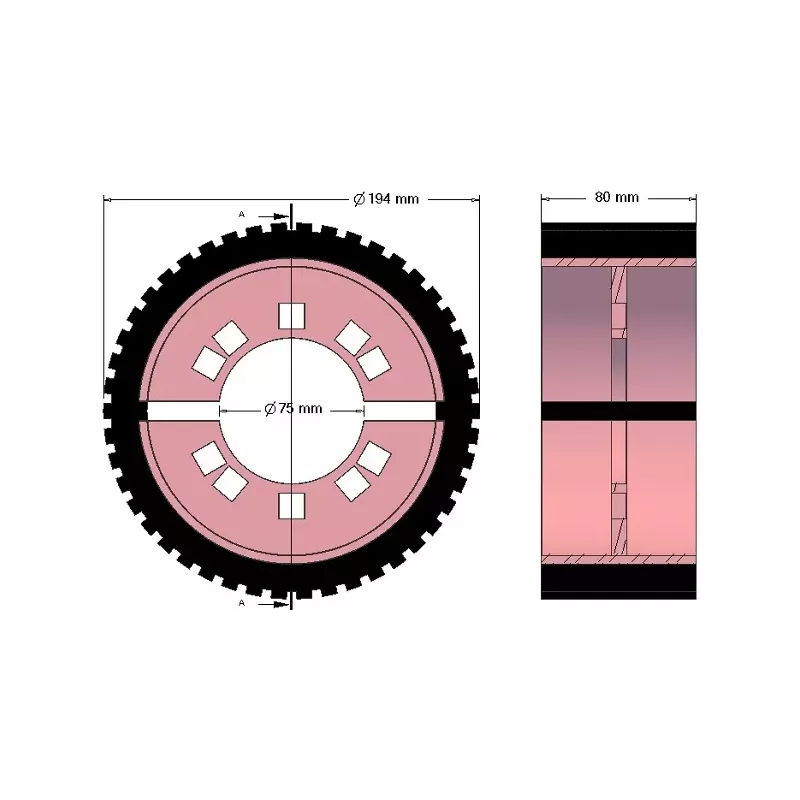 Rolle Nr. 225 – Antriebsrolle aus Stahl-Gummi Ø194 mm für Maschinen von Grimme | OEM Grimme 076.04059 | Hersteller KiJ