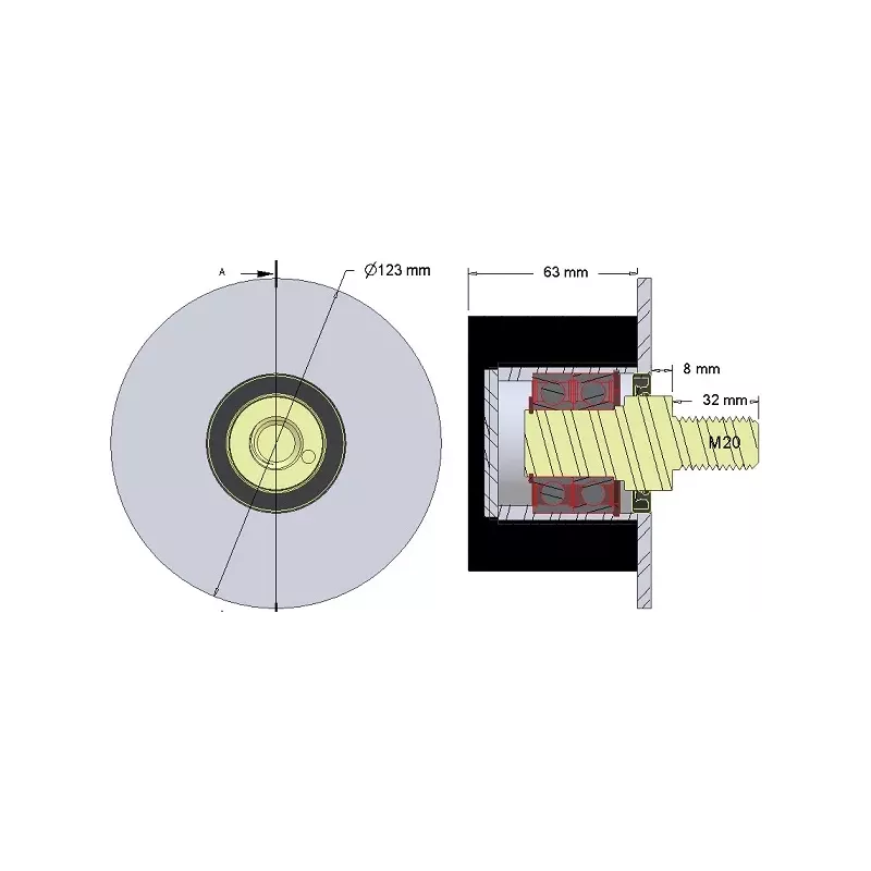 Rolle Nr. 269 – Stützrolle aus Stahl-Gummi Ø95 mm für Maschinen von AVR | OEM AVR 02.16.20 | Hersteller KiJ