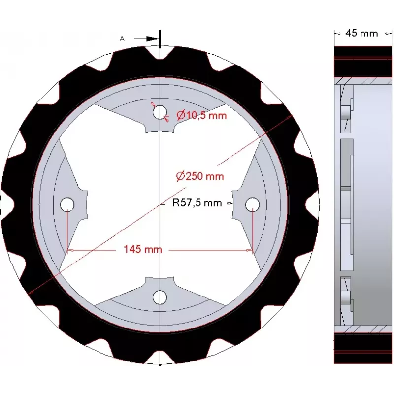 Rolle Nr. 274 – Antriebsrolle aus Stahl-Gummi Ø250 mm für Maschinen von Dewulf | OEM Dewulf 0000005328 | Hersteller KiJ