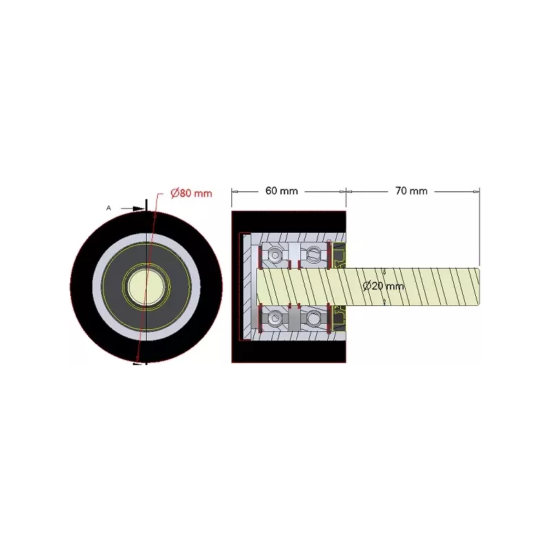 Rolle Nr. 284 – Stützrolle aus Stahl-Gummi Ø80 mm für Maschinen von Dewulf | OEM Dewulf 2660005C | Hersteller KiJ