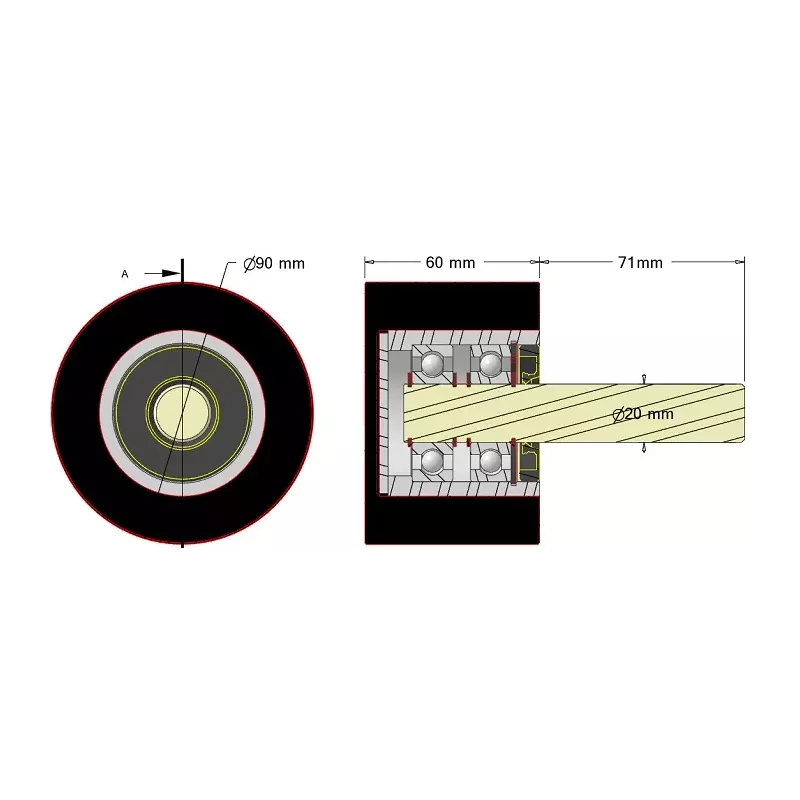 Rolle Nr. 294a – Stützrolle aus Stahl-Gummi Ø90 mm für Maschinen von Dewulf | Hersteller KiJ