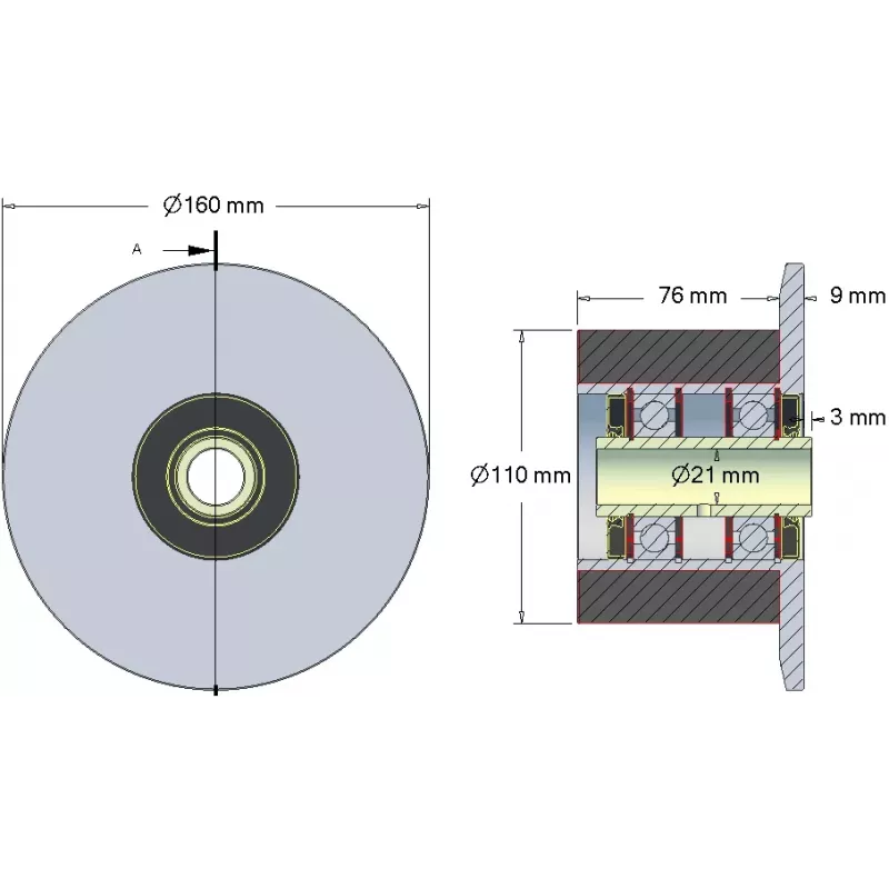 Rolle Nr. 23H – Stützrolle aus Stahl-Gummi Ø110 mm für Maschinen von Holmer | OEM Holmer 1130020688 | Hersteller KiJ