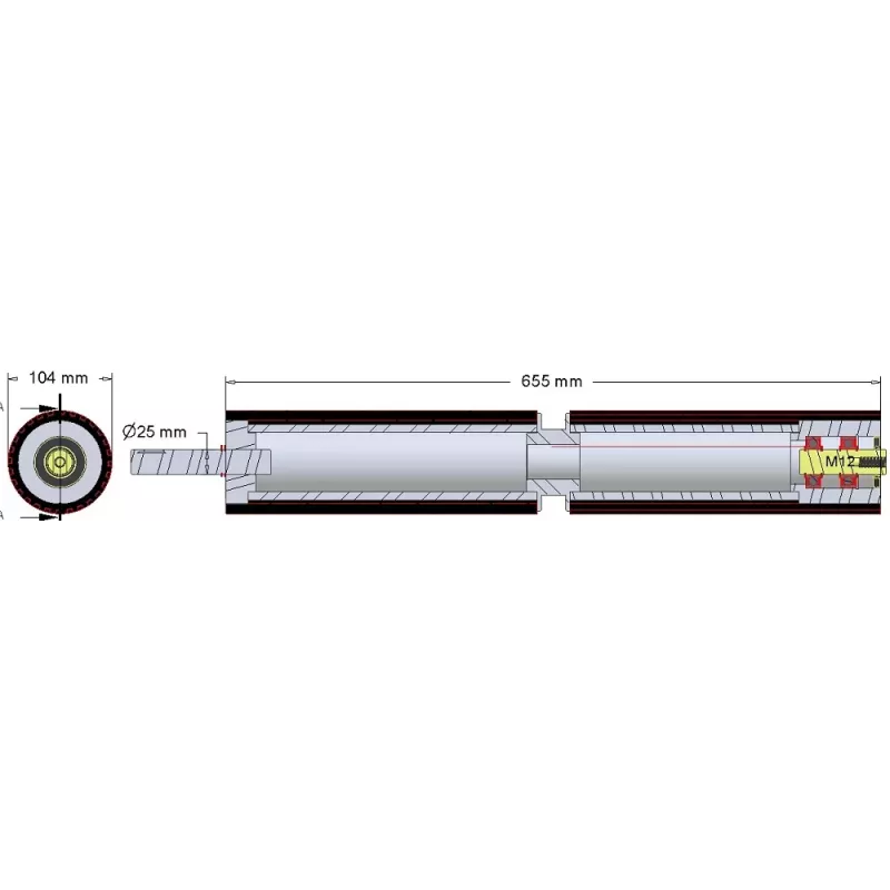 Rolle Nr. 302 – Antriebswelle aus Stahl-Gummi Ø104 mm | OEM 165.157.00 | Hersteller KiJ