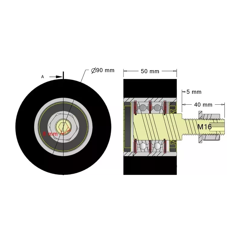 Rolle Nr. 311 – Stützrolle aus Stahl-Gummi Ø90 mm für Maschinen von Guaresi | OEM Guaresi P7301421000 | Hersteller KiJ