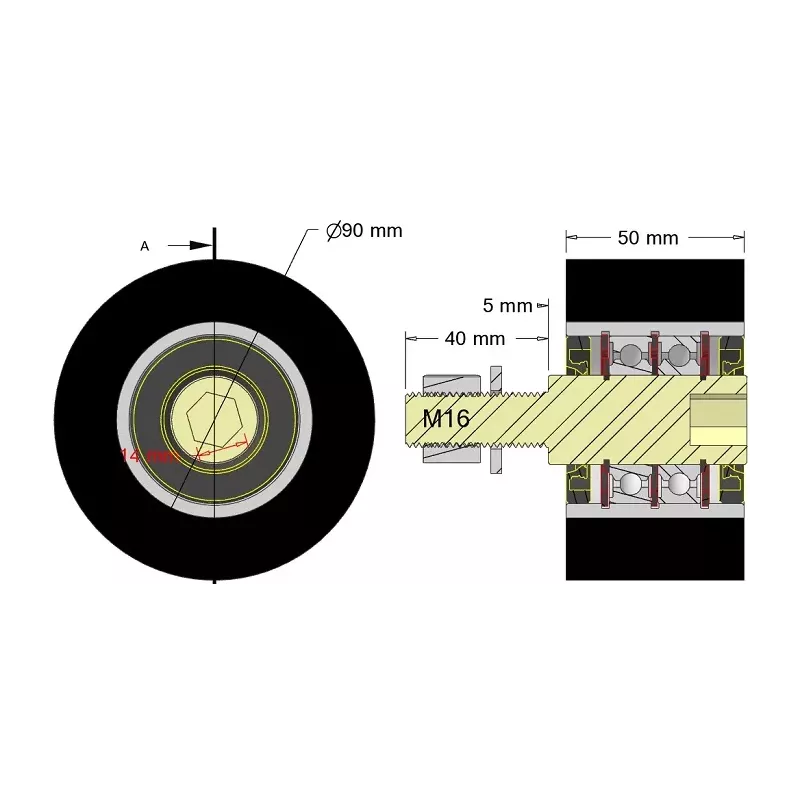 Rolle Nr. 311a – Stützrolle aus Stahl-Gummi Ø90 mm für Maschinen von Guaresi | Hersteller KiJ
