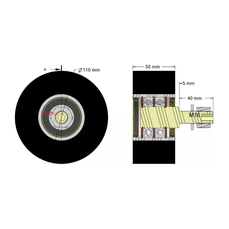 Rolle Nr. 312 – Stützrolle aus Stahl-Gummi Ø110 mm für Maschinen von Guaresi | OEM Guaresi P7300572000 | Hersteller KiJ