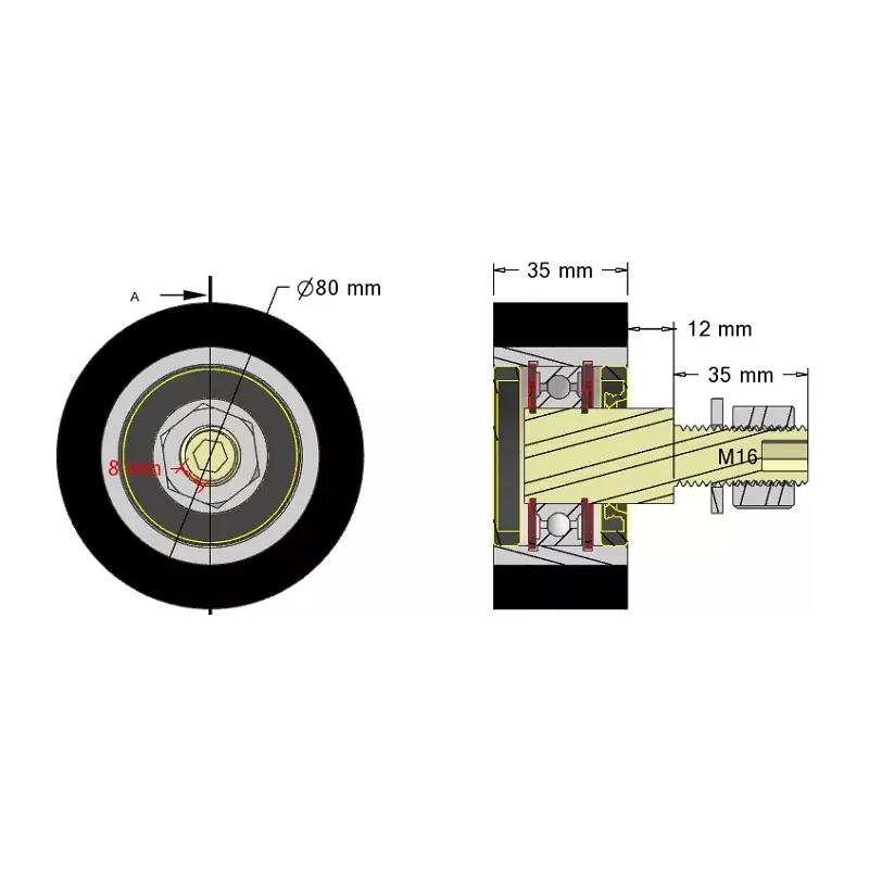 Rolle Nr. 313 – Stützrolle aus Stahl-Gummi Ø80 mm für Maschinen von Guaresi | OEM Guaresi P7714120000 | Hersteller KiJ