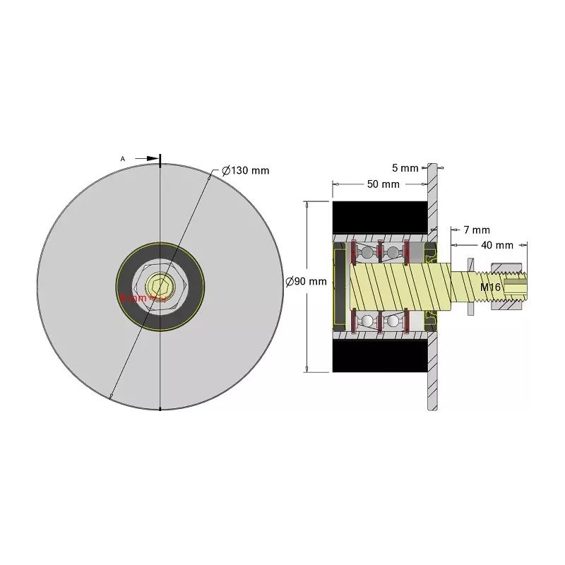Rolle Nr. 314 – Stützrolle aus Stahl-Gummi Ø90 mm für Maschinen von Guaresi | OEM Guaresi P7708050000 | Hersteller KiJ