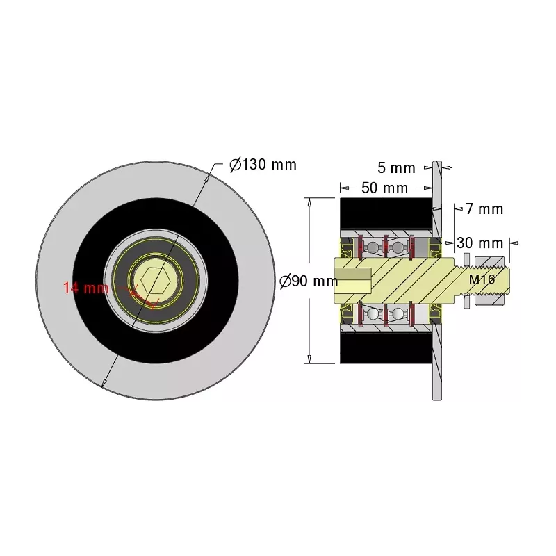 Rolle Nr. 314a – Stützrolle aus Stahl-Gummi Ø90 mm für Maschinen von Guaresi | Hersteller KiJ