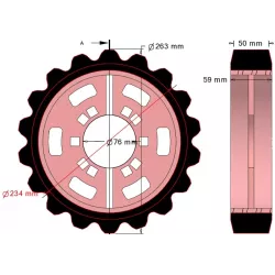 Rolle Nr. 320 – Antriebsrolle aus Stahl-Gummi Ø263 mm, Teilung 40 mm, für Maschinen von Grimme | OEM Grimme 076.04048 | Hersteller KiJ