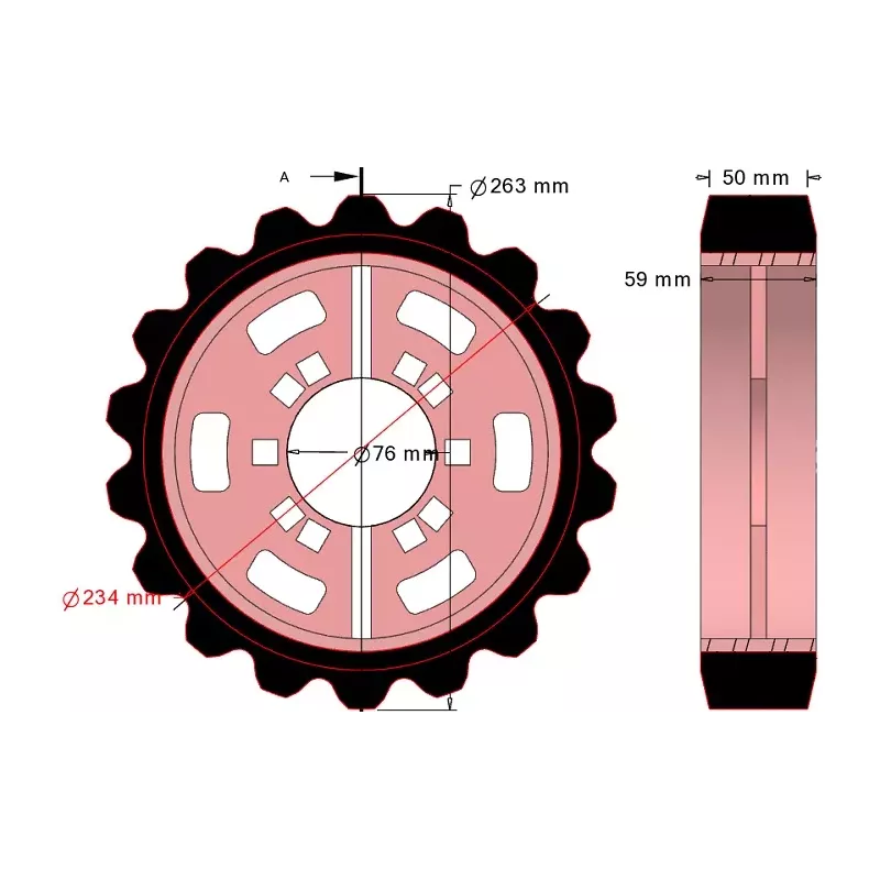 Rolle Nr. 320 – Antriebsrolle aus Stahl-Gummi Ø263 mm, Teilung 40 mm, für Maschinen von Grimme | OEM Grimme 076.04048 | Hersteller KiJ