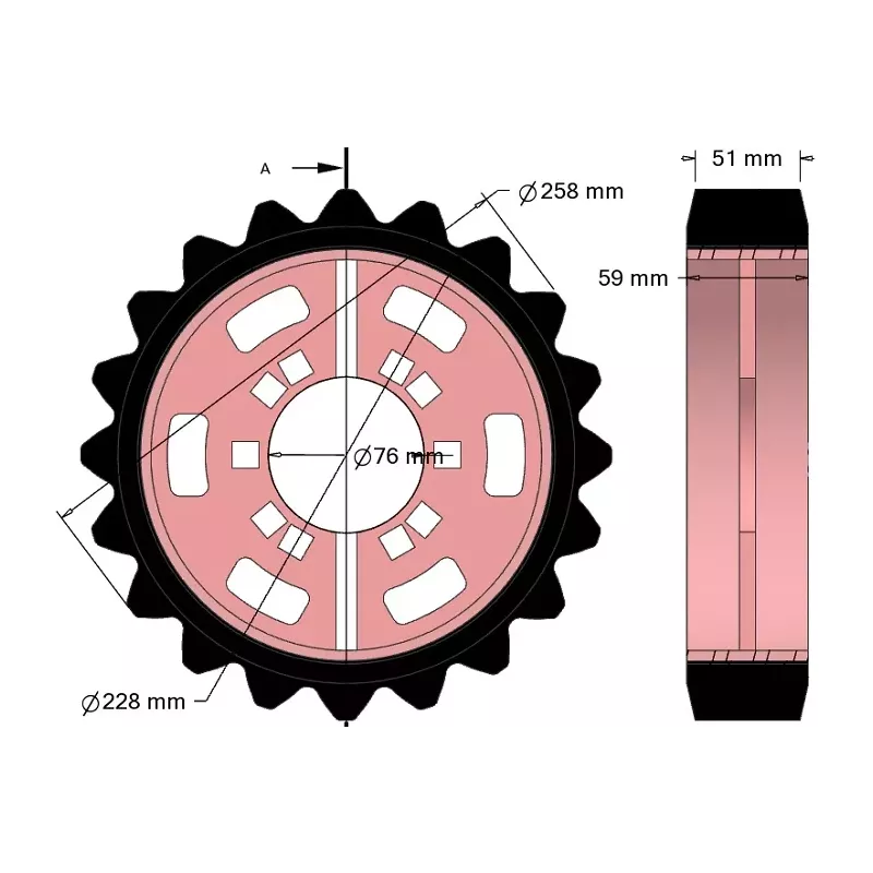 Rolle Nr. 321 – Antriebsrolle aus Stahl-Gummi Ø258 mm, Teilung 35 mm, für Maschinen von Grimme | OEM Grimme 076.04047 | Hersteller KiJ