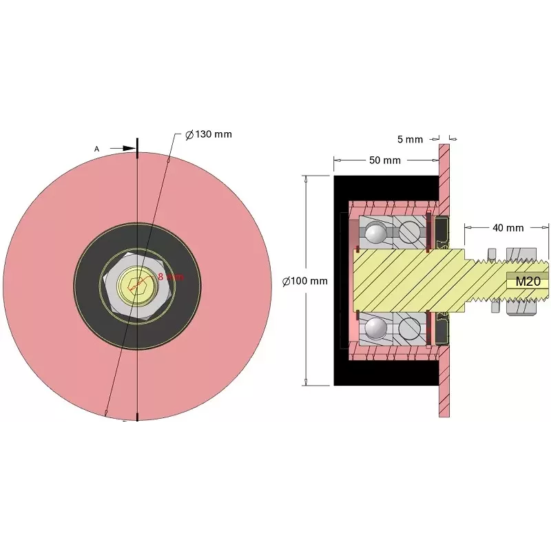 Rolle Nr. 325 – Umlenkrolle aus Stahl-Gummi Ø100 mm für Maschinen von Sandei | Hersteller KiJ