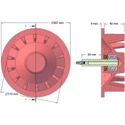 Rolle Nr. 41 – Umlenkrolle aus Gusseisen Ø172 mm, Teilung 40 mm, für Maschinen von Stoll | OEM Stoll 0071590, 0190550 | Hersteller KiJ