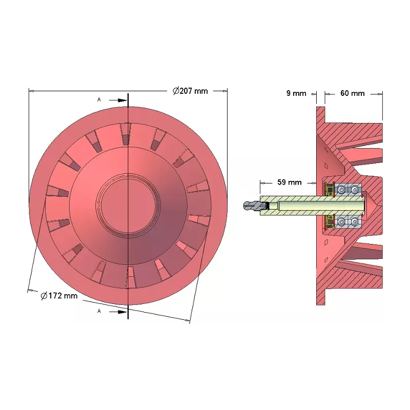 Rolle Nr. 41 – Umlenkrolle aus Gusseisen Ø172 mm, Teilung 40 mm, für Maschinen von Stoll | OEM Stoll 0071590, 0190550 | Hersteller KiJ