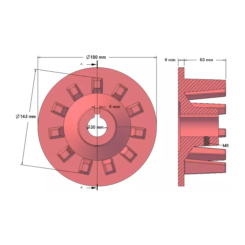 Rolle Nr. 48 – Antriebsrolle aus Gusseisen Ø145 mm, Teilung 44 mm | Hersteller KiJ