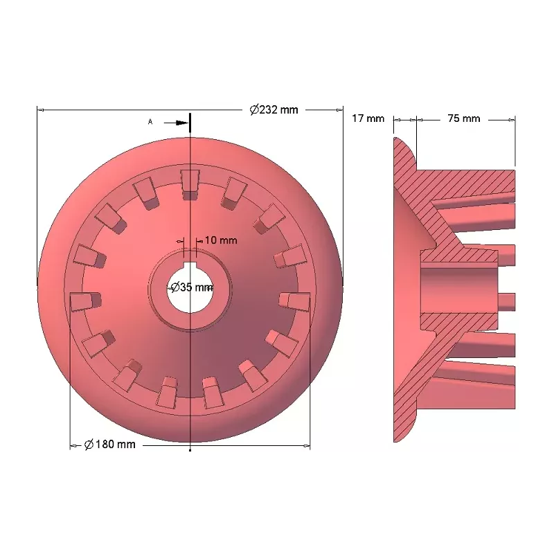 Rolle Nr. 50 – Antriebsrolle aus Gusseisen Ø180 mm, Teilung 40 mm | Hersteller KiJ