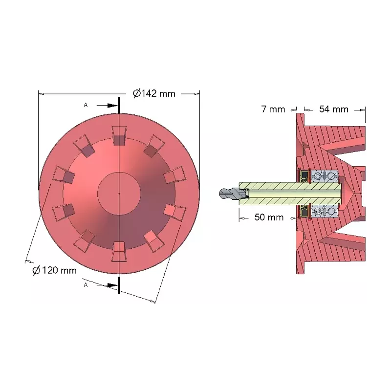 Rolle Nr. 56 – Umlenkrolle aus Gusseisen Ø120 mm, Teilung 40 mm, für Maschinen von Stoll | OEM Stoll 1507970, 1507980 | Hersteller KiJ
