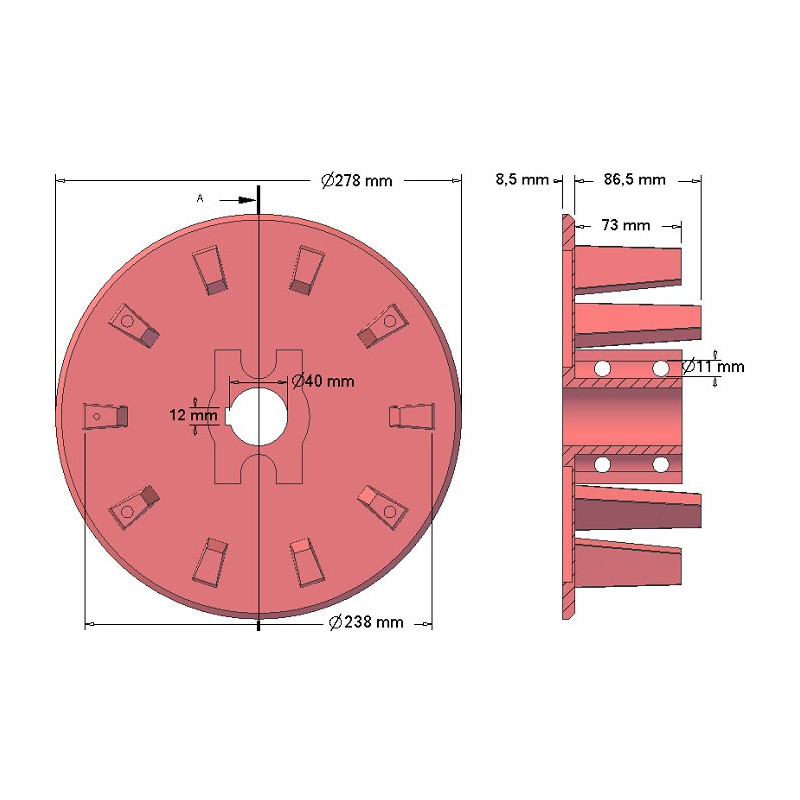 Rolle Nr. 60 – Antriebsrolle aus Gusseisen Ø238 mm, Teilung 40/80 mm | OEM 000.00345 | Hersteller KiJ