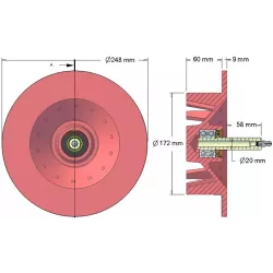 Rolle Nr. 84 – Antriebsrolle aus Gusseisen Ø172 mm, Teilung 40 mm, für Maschinen von Stoll | OEM Stoll 0519040, 0519030 | Hersteller KiJ