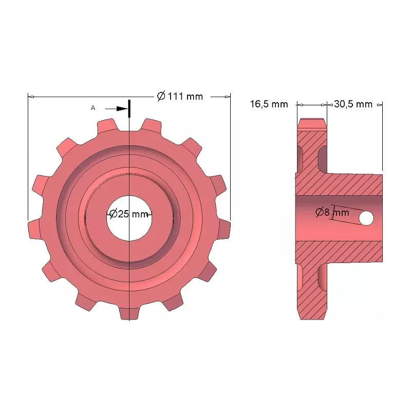 Rolle Nr. 85 – Antriebsrolle aus Gusseisen, Teilung 25 mm | Hersteller KiJ