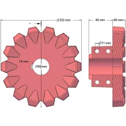 Rolle Nr. 95 – Antriebsrolle aus Gusseisen Ø222 mm, Teilung 42 mm | Hersteller KiJ