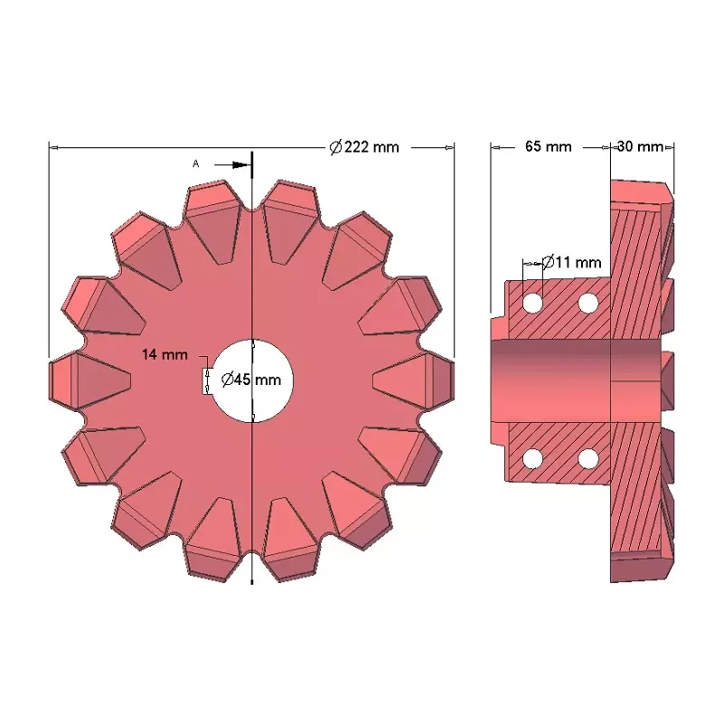 Rolle Nr. 95 – Antriebsrolle aus Gusseisen Ø222 mm, Teilung 42 mm | Hersteller KiJ