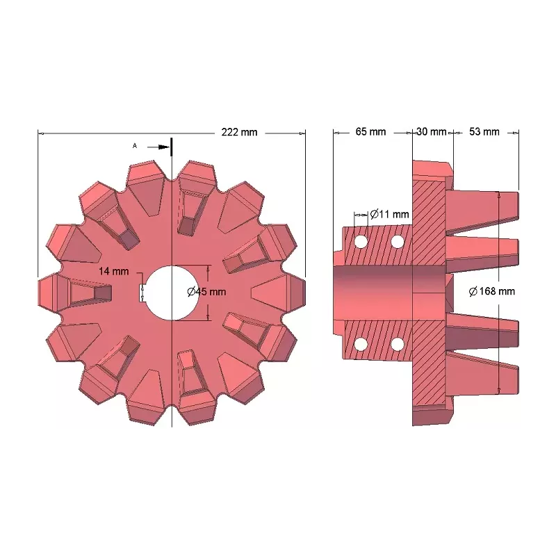Rolle Nr. 96 – Antriebsrolle aus Gusseisen Ø168 mm, Teilung 42 mm | Hersteller KiJ
