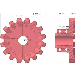 Rolle Nr. 97 – Antriebsrolle aus Gusseisen Ø216 mm, Teilung 36 mm | Hersteller KiJ
