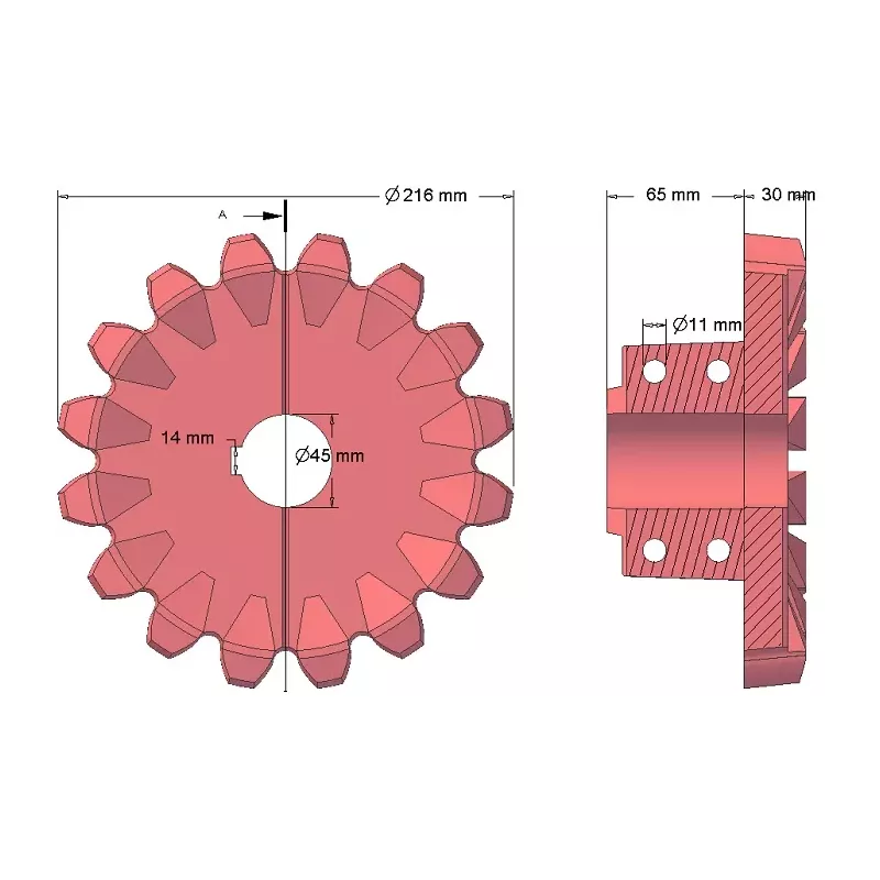 Rolle Nr. 97 – Antriebsrolle aus Gusseisen Ø216 mm, Teilung 36 mm | Hersteller KiJ